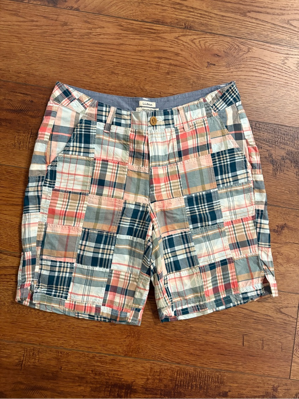 L.L.Bean Women 8 Patchwork Madras Bermuda Shorts Favorite Fit Preppy